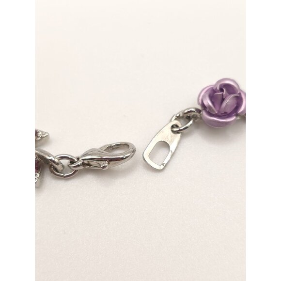 Purple Rose & Crystal Leaf Silver-Tone Bracelet With Lobster Clasp - Picture 5 of 6